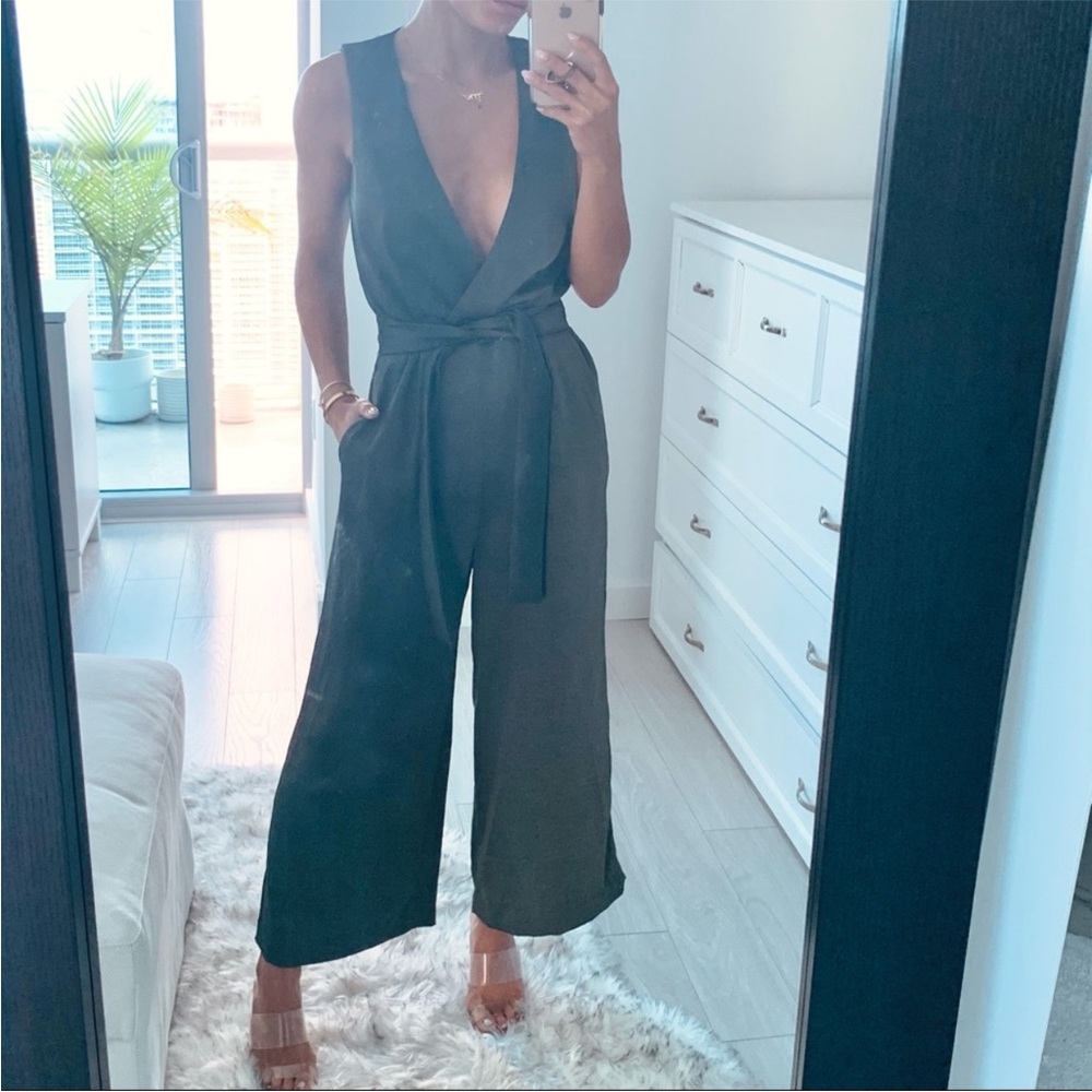 H&M Olive Green Satin Cropped Jumper Romper 2